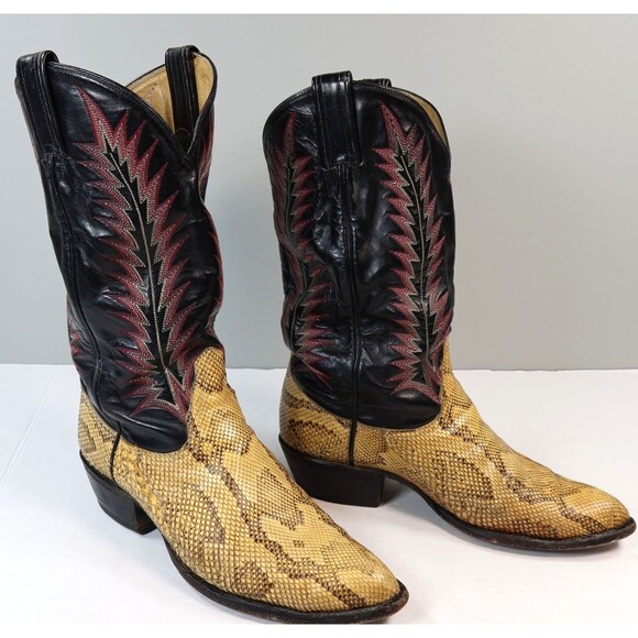 VTG Tony Lama Exotic Python Snakeskin Men\'s Western Cowboy Boots 9225 Size 8EE